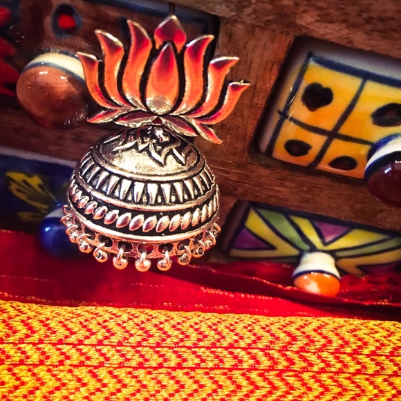 Indian Lotus Inspired Handcrafted Earrings. - Picture 2 of 2